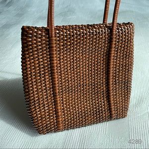 Vintage Nine West Leather Basket Weave Boho Double Strap Shoulder Bag